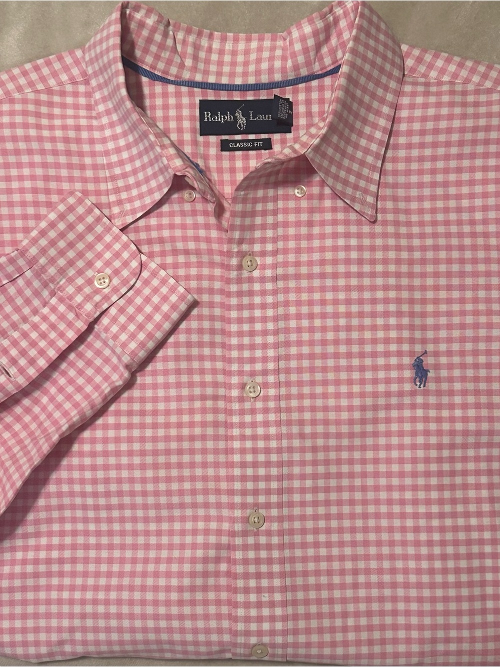 Polo Ralph Lauren Mens Long Sleeve Classic Fit Gingham Check Shirt Pink White XX